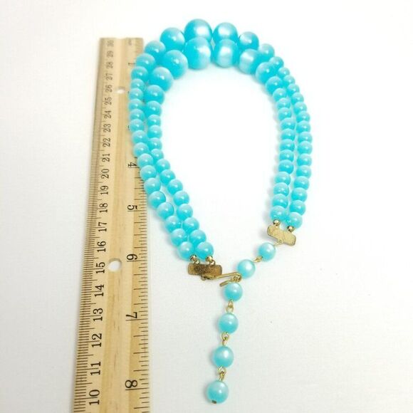 Vintage Blue Moonglow Double Strand Necklace 1950s, Graduated Sizes Beaded - Picture 5 of 7